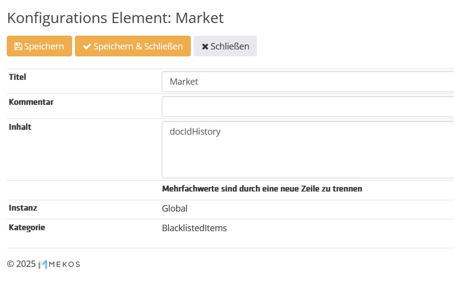 Ein Konfigurations Element im Bearbeitungsmodus