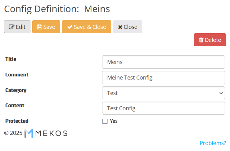 Ein Konfigurations Element im Bearbeitungsmodus