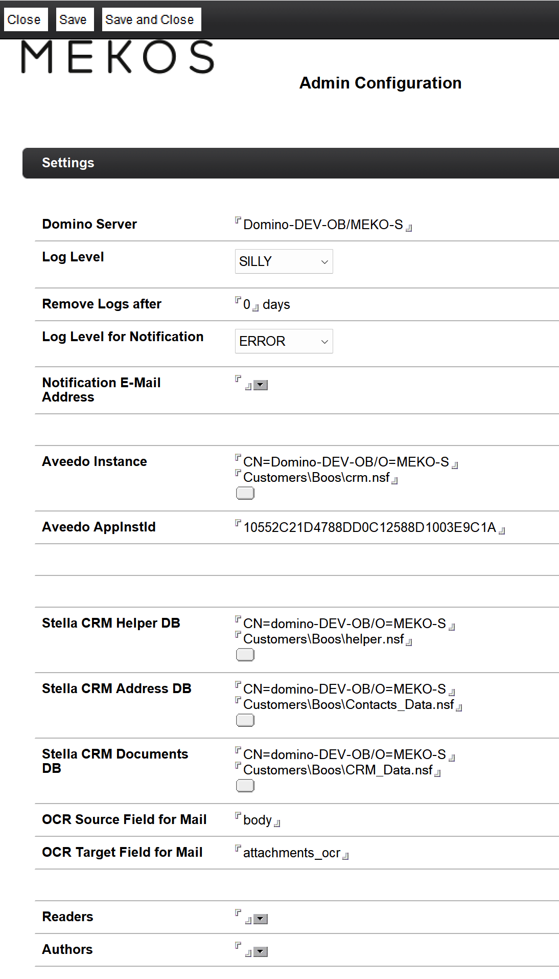 Admin-Konfigurationsmaske