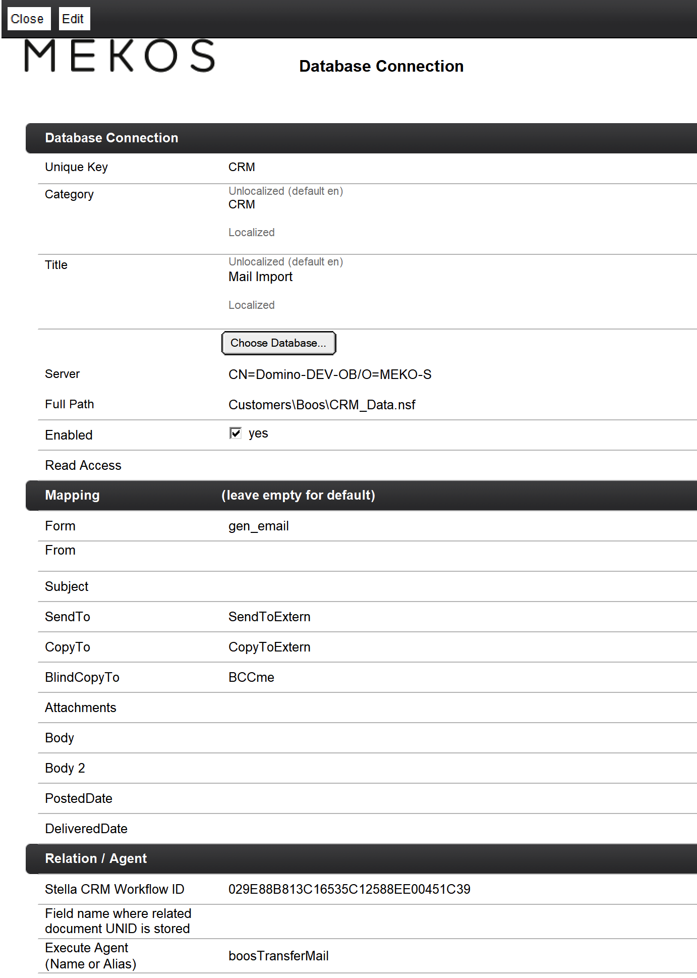 Database Connection Maske